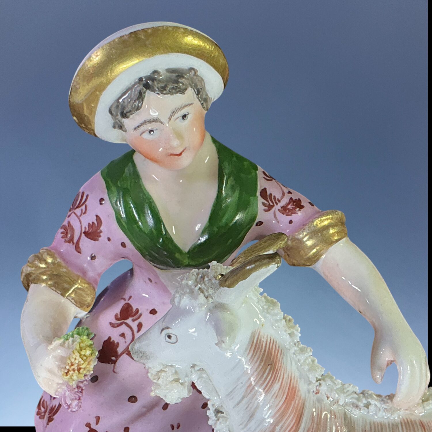 C19th Staffordshire Porcelain Figure of a Girl with a Goat. - Image 6