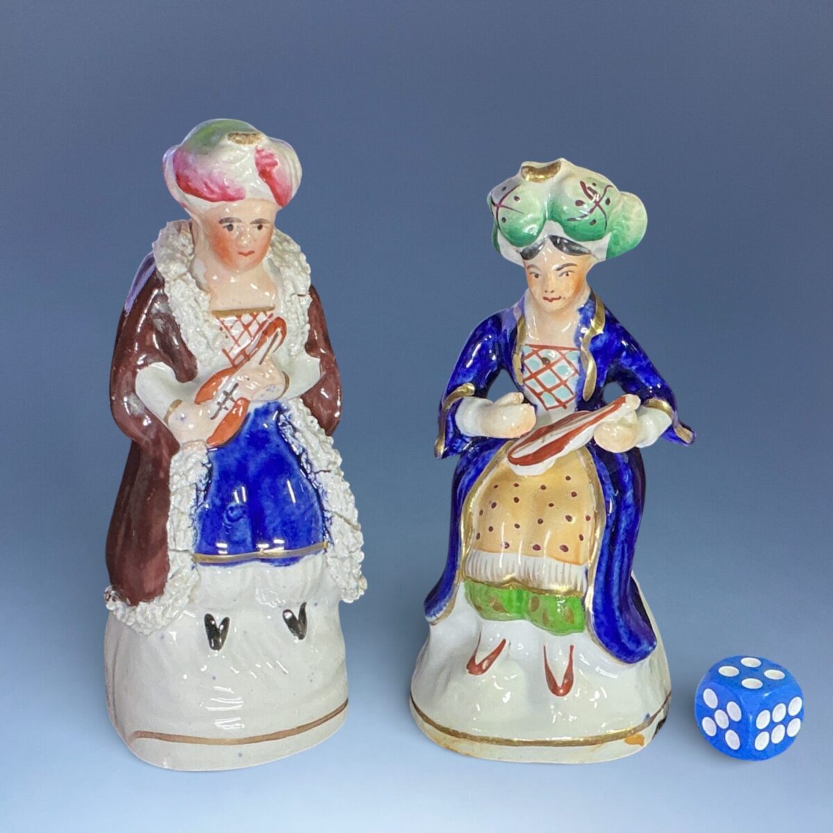 Two C19th Staffordshire Small Figures of Turkish Musicians.