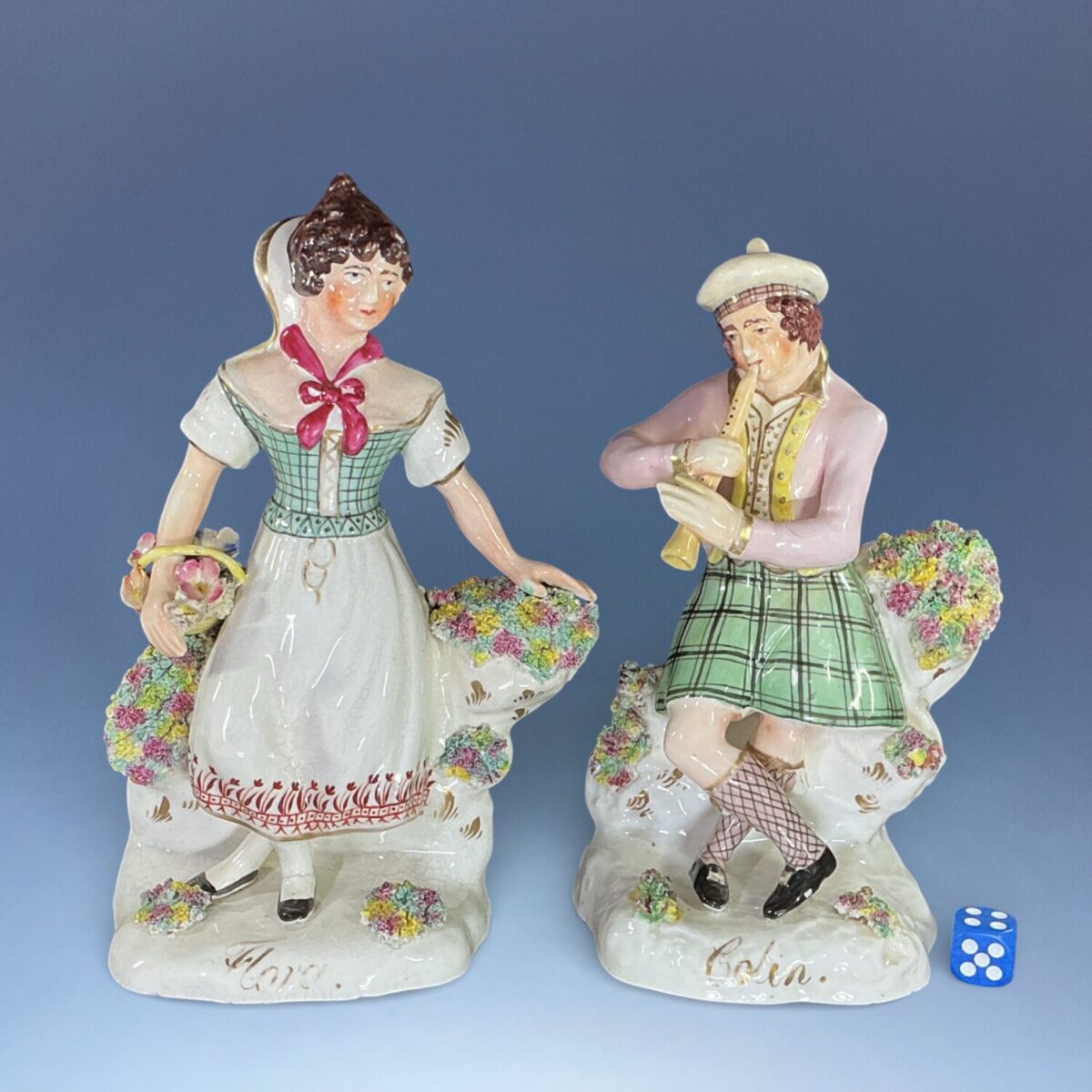 Pair C19th Staffordshire Porcelain Figures – Colin & Flora (Macdonald?)