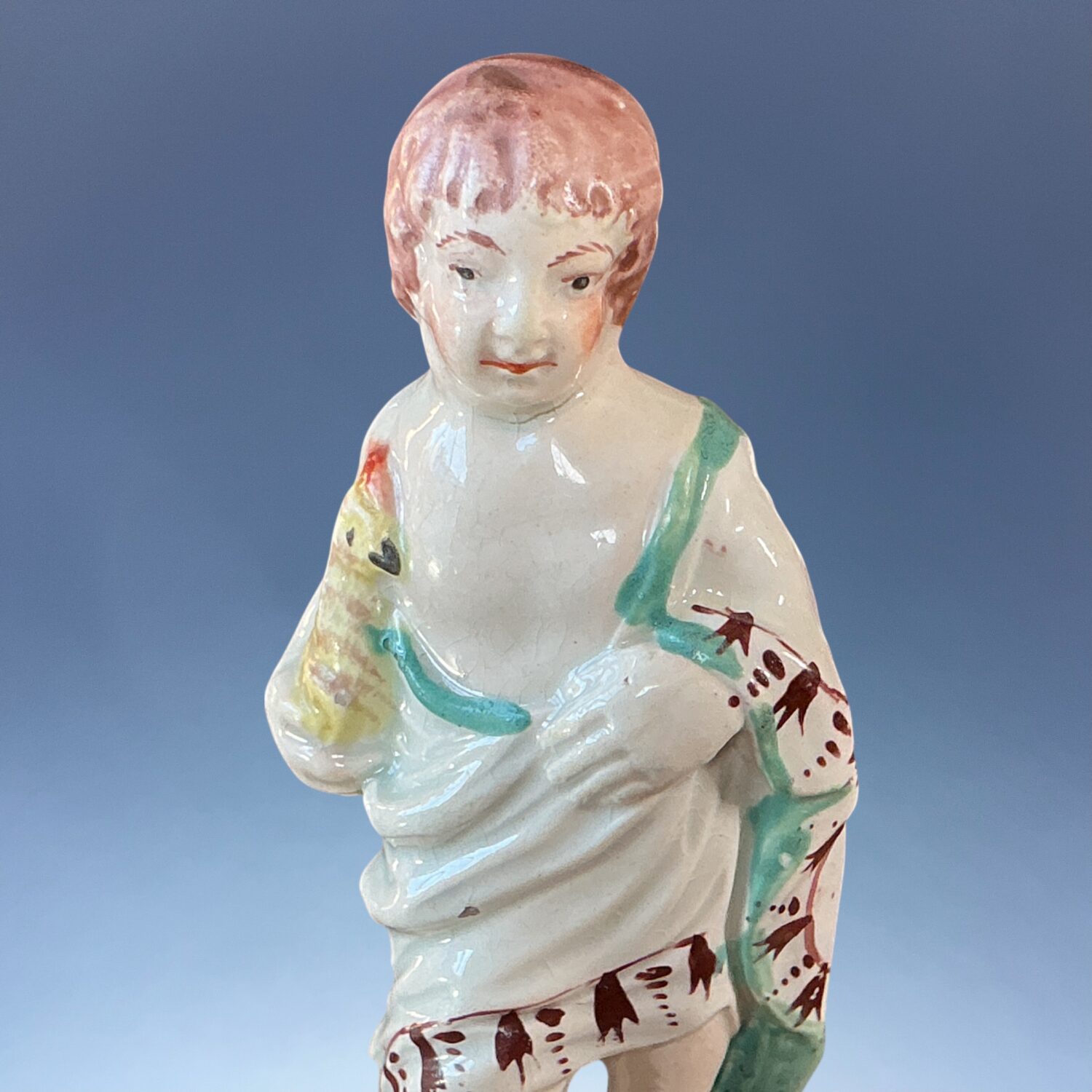 Early Staffordshire Small Figure of a Boy Holding a Cockerel. - Image 5