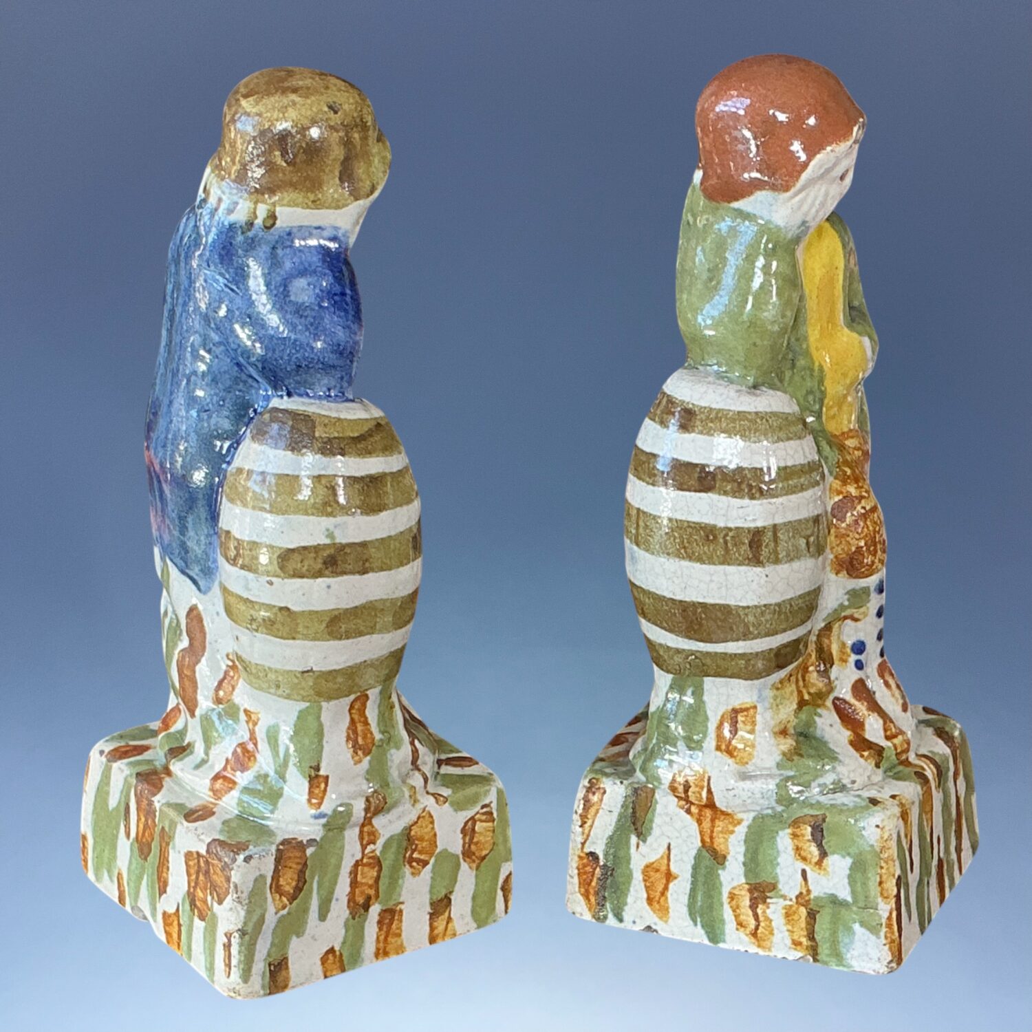 Pair of Early Staffordshire - Pratt Ware Figures of Boys Leaning on Barrels - Image 5