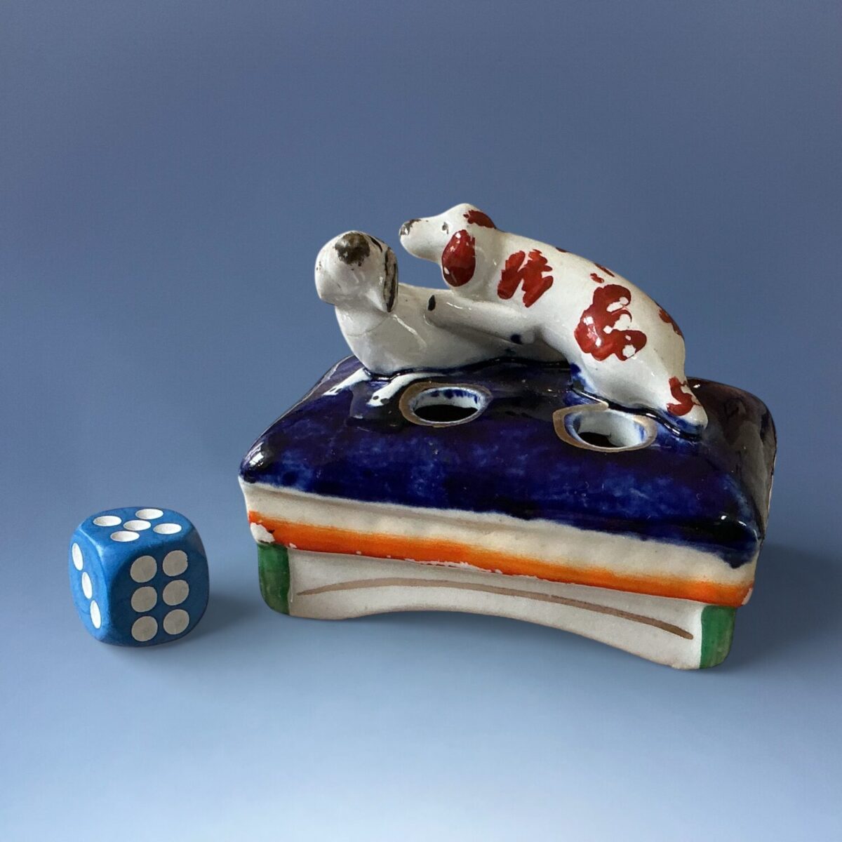 Victorian Staffordshire Miniature Pen Holder with Two Dogs