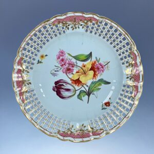 C19th Derby Botanical Plate with Lattice Border.