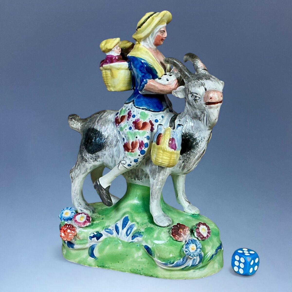 Staffordshire Pottery Figure – Welch Tailor’s Wife Riding a Goat.