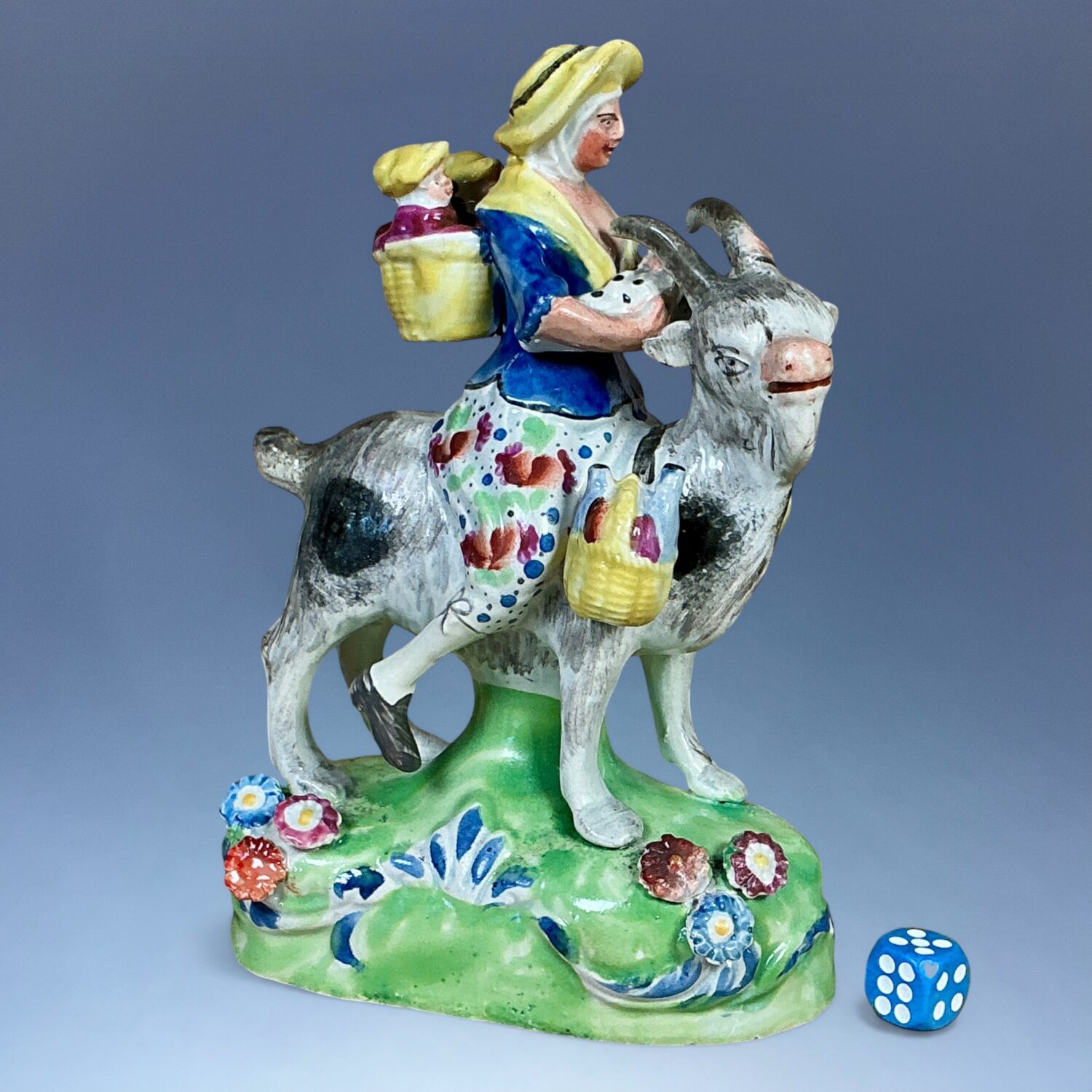 Staffordshire Pottery Figure - Welch Tailor’s Wife Riding a Goat.