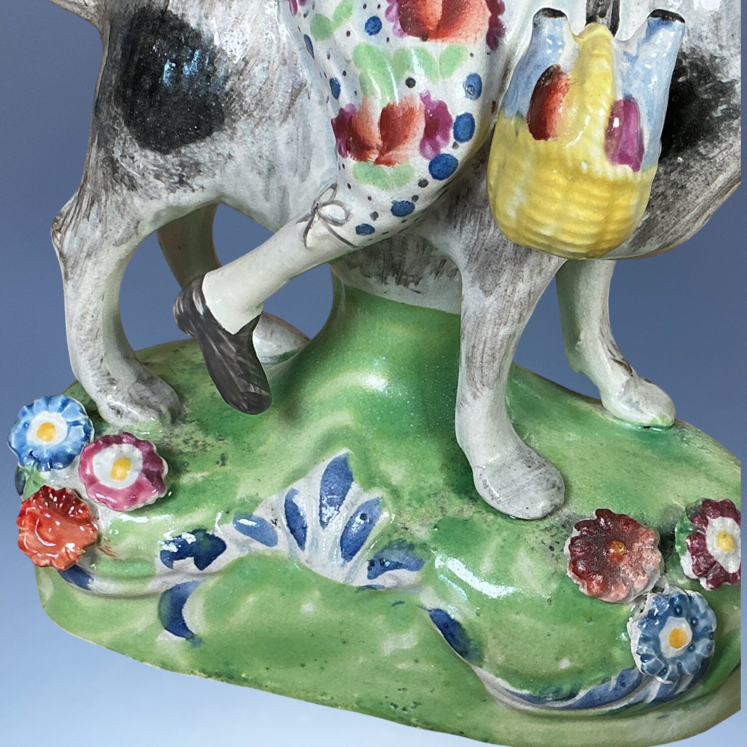 Staffordshire Pottery Figure - Welch Tailor’s Wife Riding a Goat. - Image 3