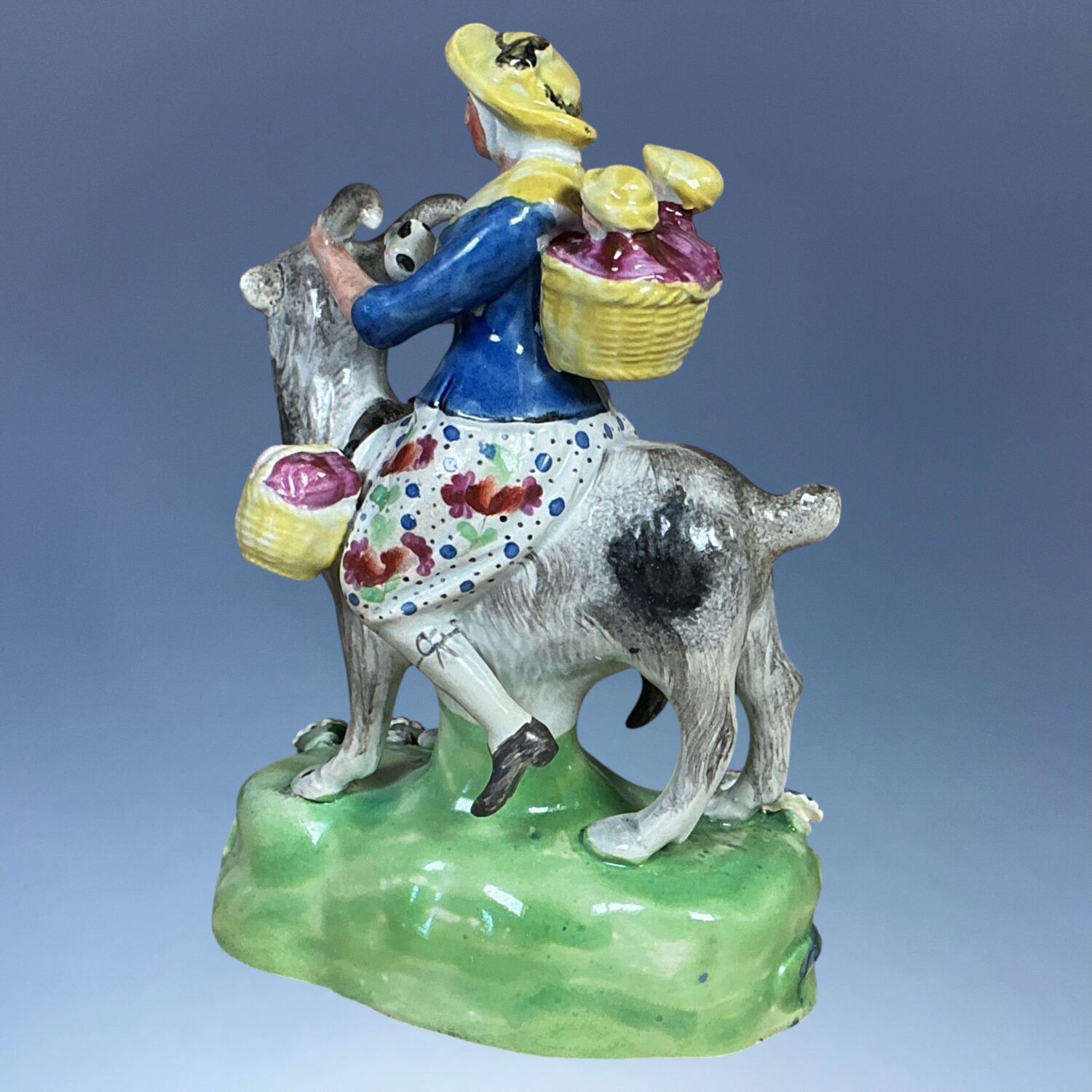 Staffordshire Pottery Figure - Welch Tailor’s Wife Riding a Goat. - Image 5