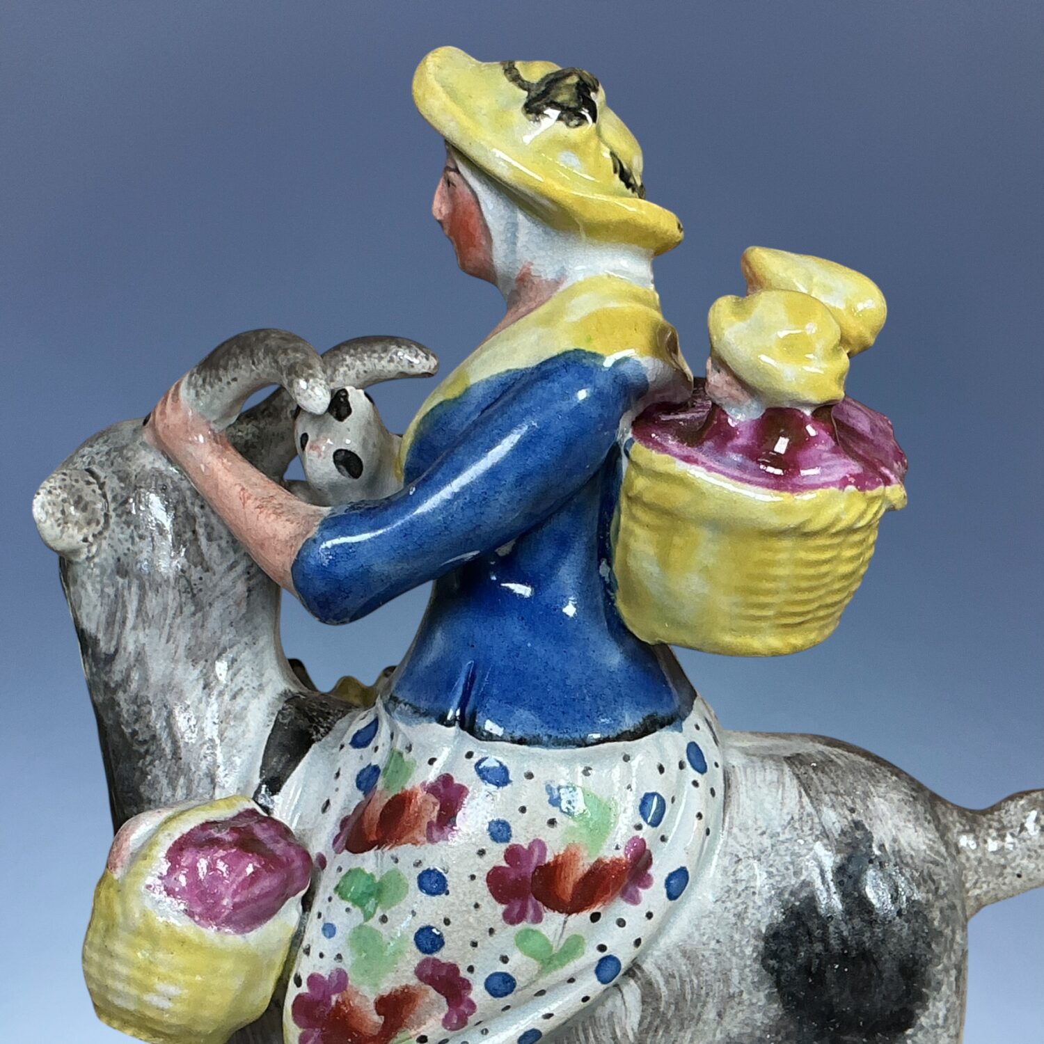 Staffordshire Pottery Figure - Welch Tailor’s Wife Riding a Goat. - Image 6
