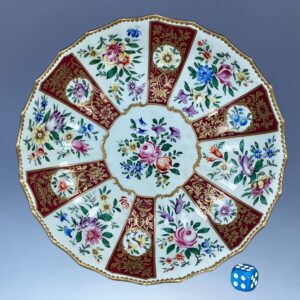 C18th Worcester Saucer Dish - Claret and Floral Stripes.