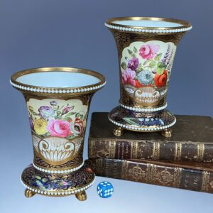 Pair of Spode ‘Beaded Match Pots’ pattern 2575