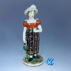 C19th derby Porcelain Figure - Girl Holding Flowers.