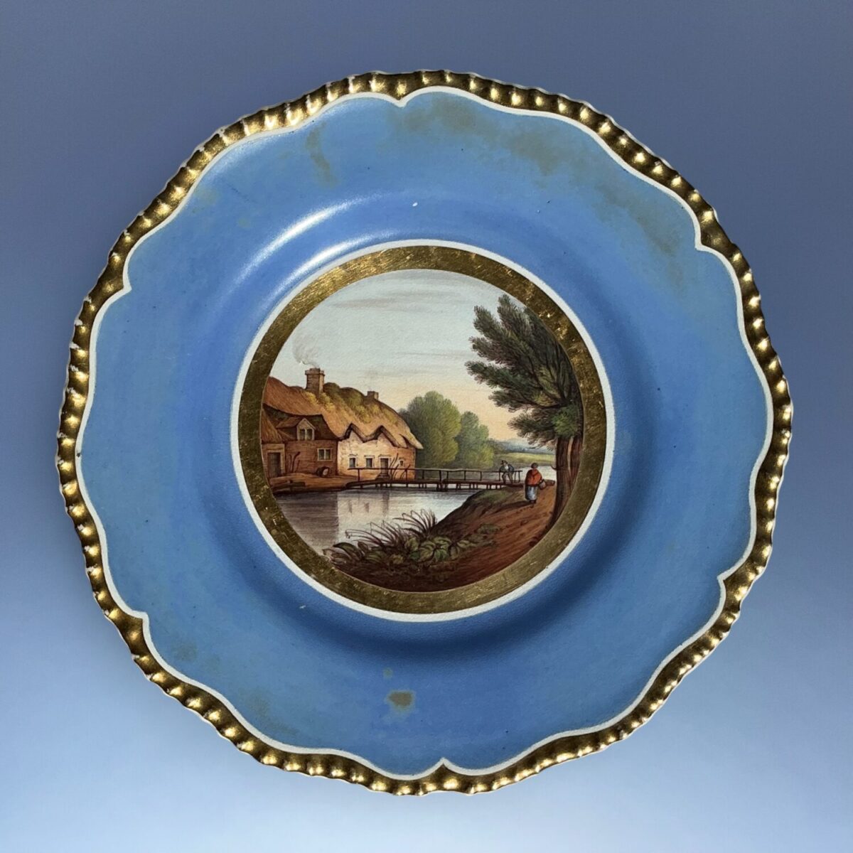 (Clearance) C19th English Porcelain Plate – Cottage Scene