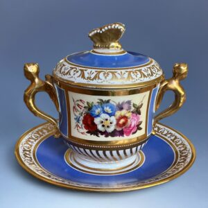 C19th Worcester Porcelain Chocolate Cup, Cover & Stand.