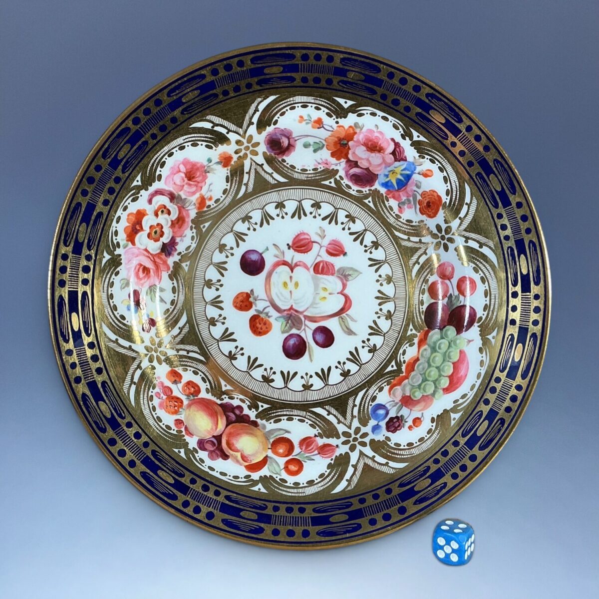 C19th English Porcelain Dessert Plate, Fruit and Flowers.
