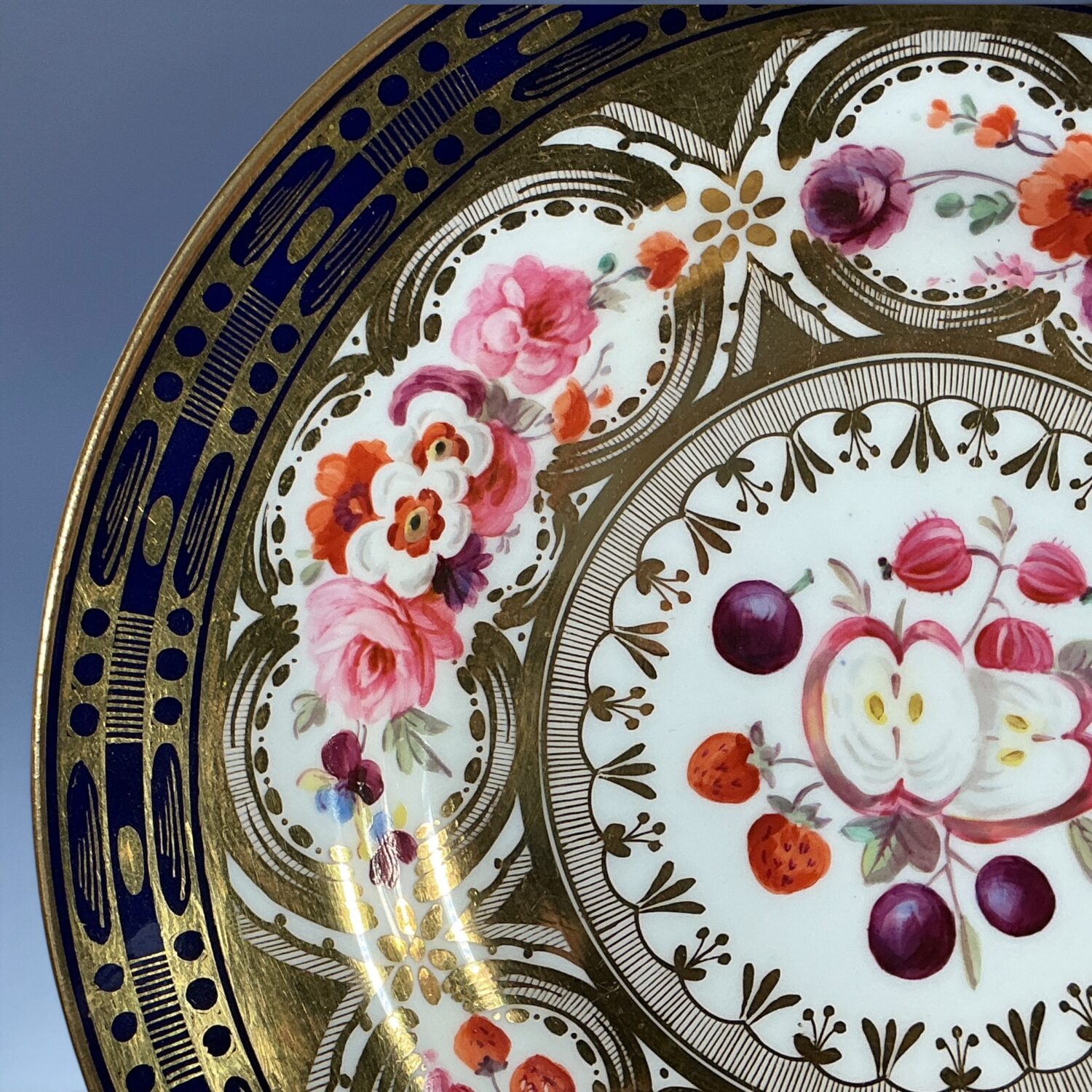 C19th English Porcelain Dessert Plate, Fruit and Flowers. - Image 3