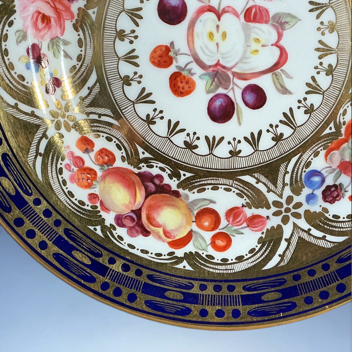 C19th English Porcelain Dessert Plate, Fruit and Flowers. - Image 4