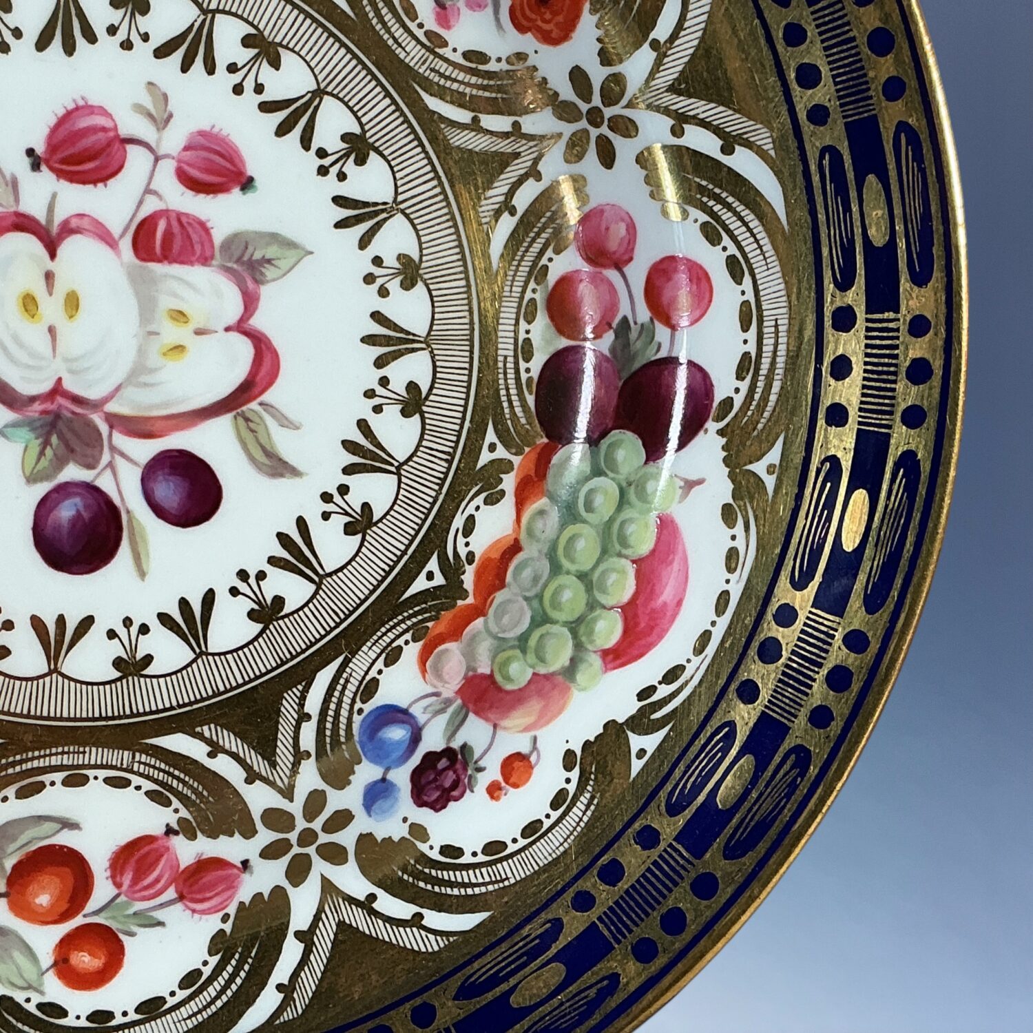 C19th English Porcelain Dessert Plate, Fruit and Flowers. - Image 5