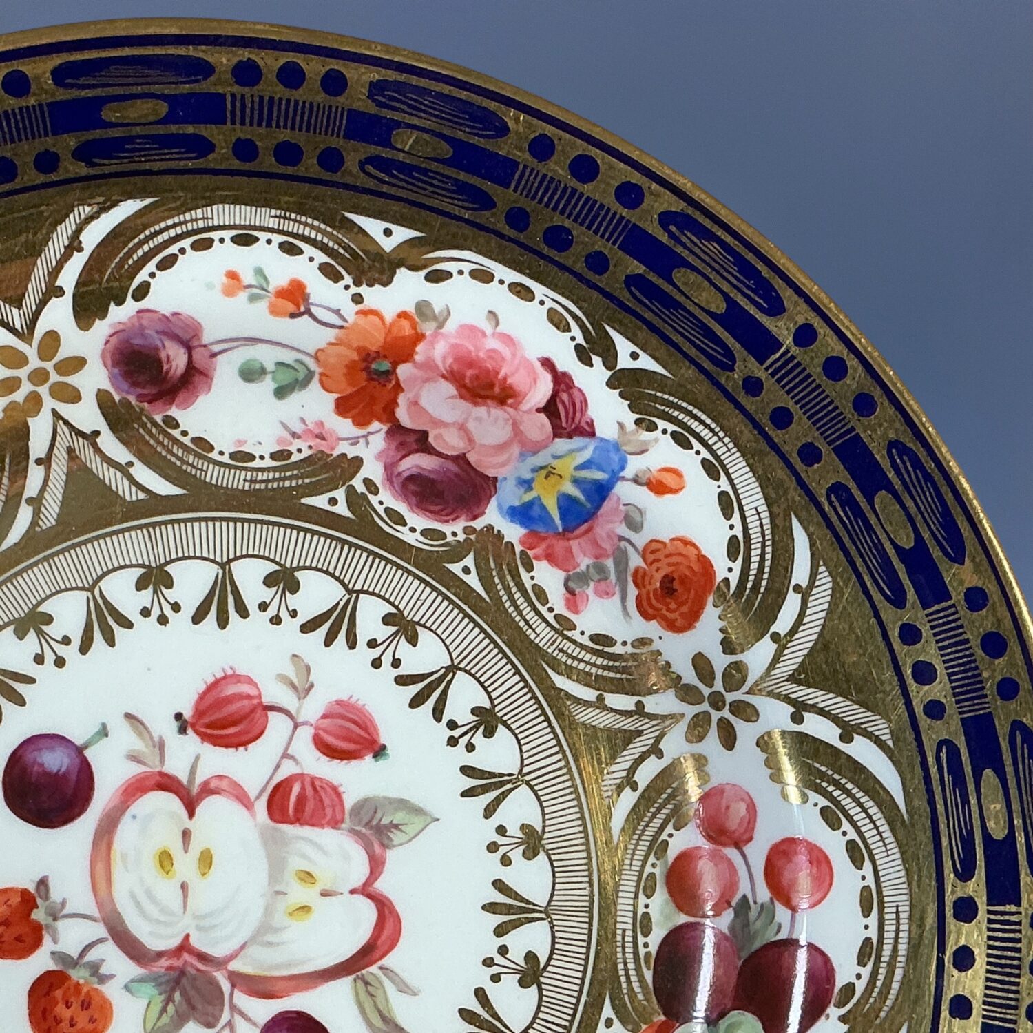 C19th English Porcelain Dessert Plate, Fruit and Flowers. - Image 6