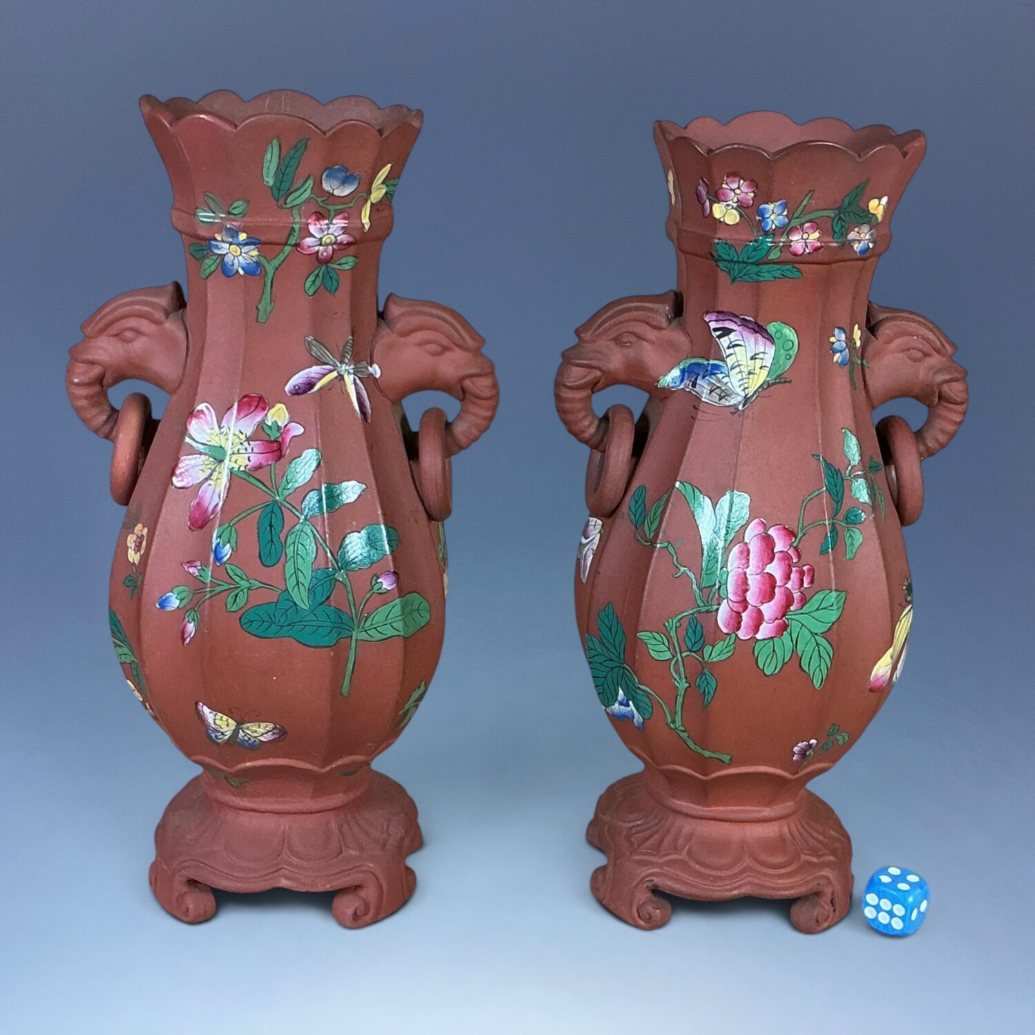 Pair of C19th English - Enamelled Terracotta Vases