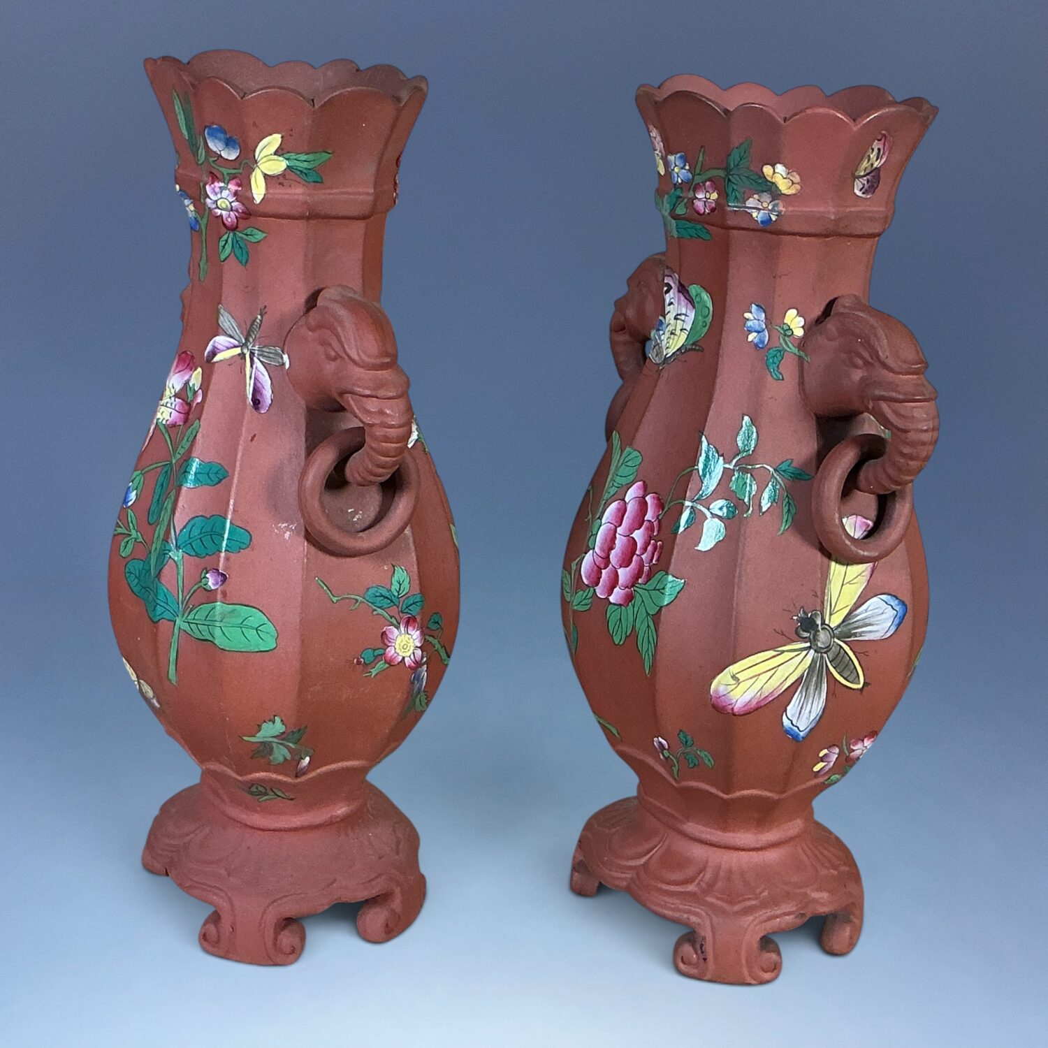 Pair of C19th English - Enamelled Terracotta Vases - Image 2
