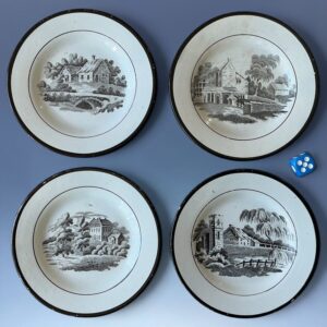 FOUR - C19th English Pottery Miniature Plates - Bat Printed