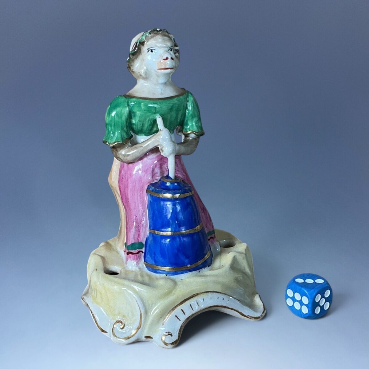 Unusual C19th Staffordshire Monkey Figure, With Butter Churn