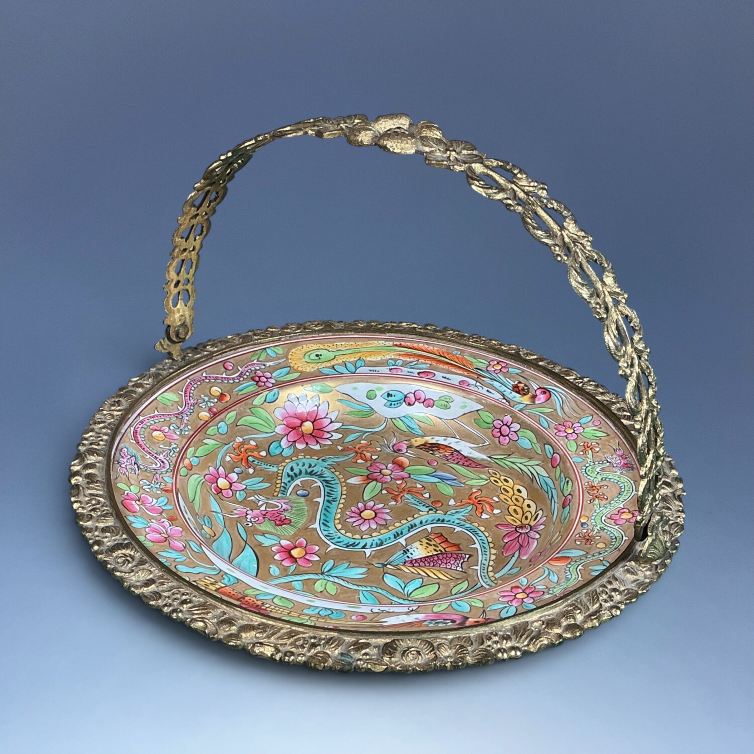 C19th English Porcelain, Ormolu Mounted Basket. - Image 2