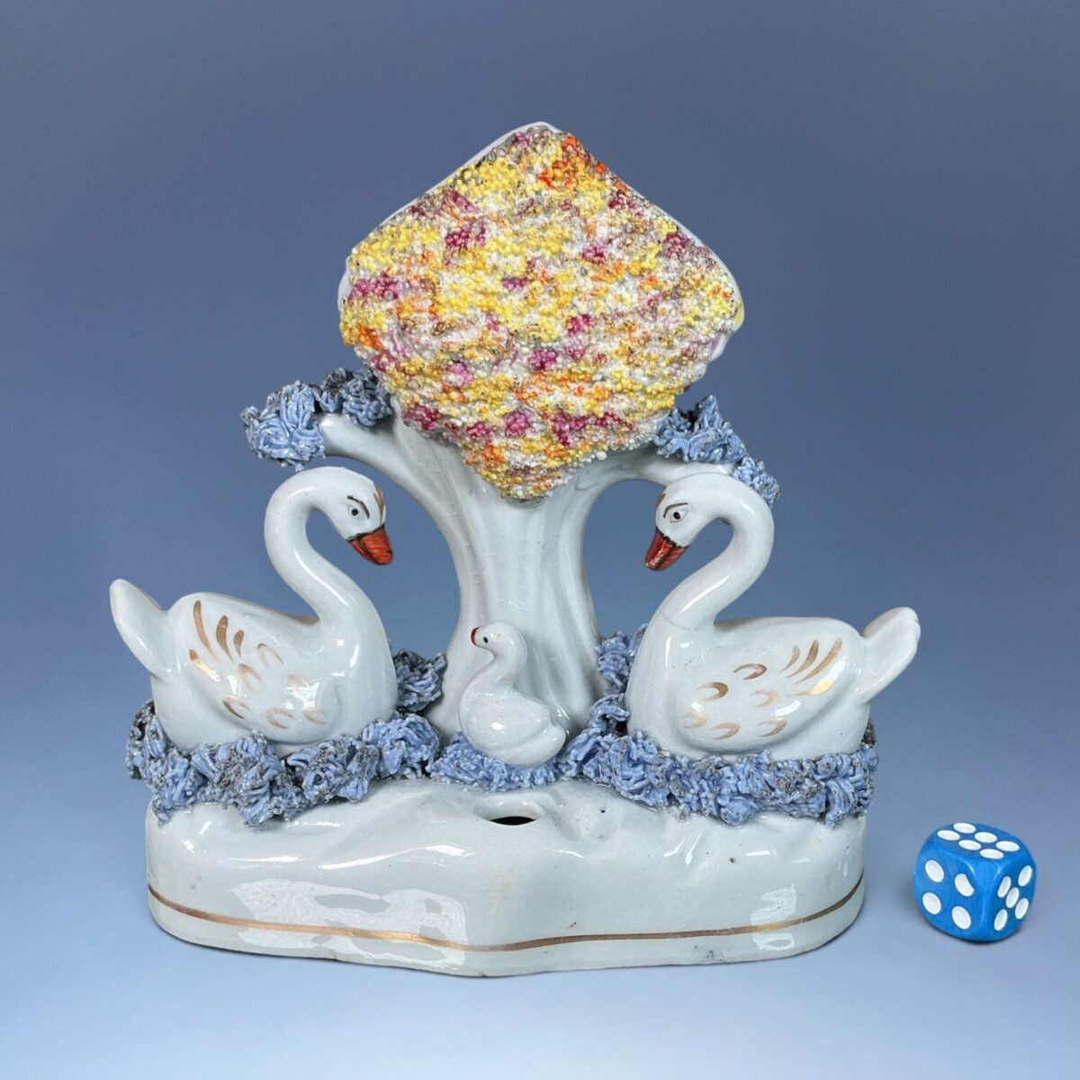 C19th Staffordshire Group of Two Swans and a Cygnet.