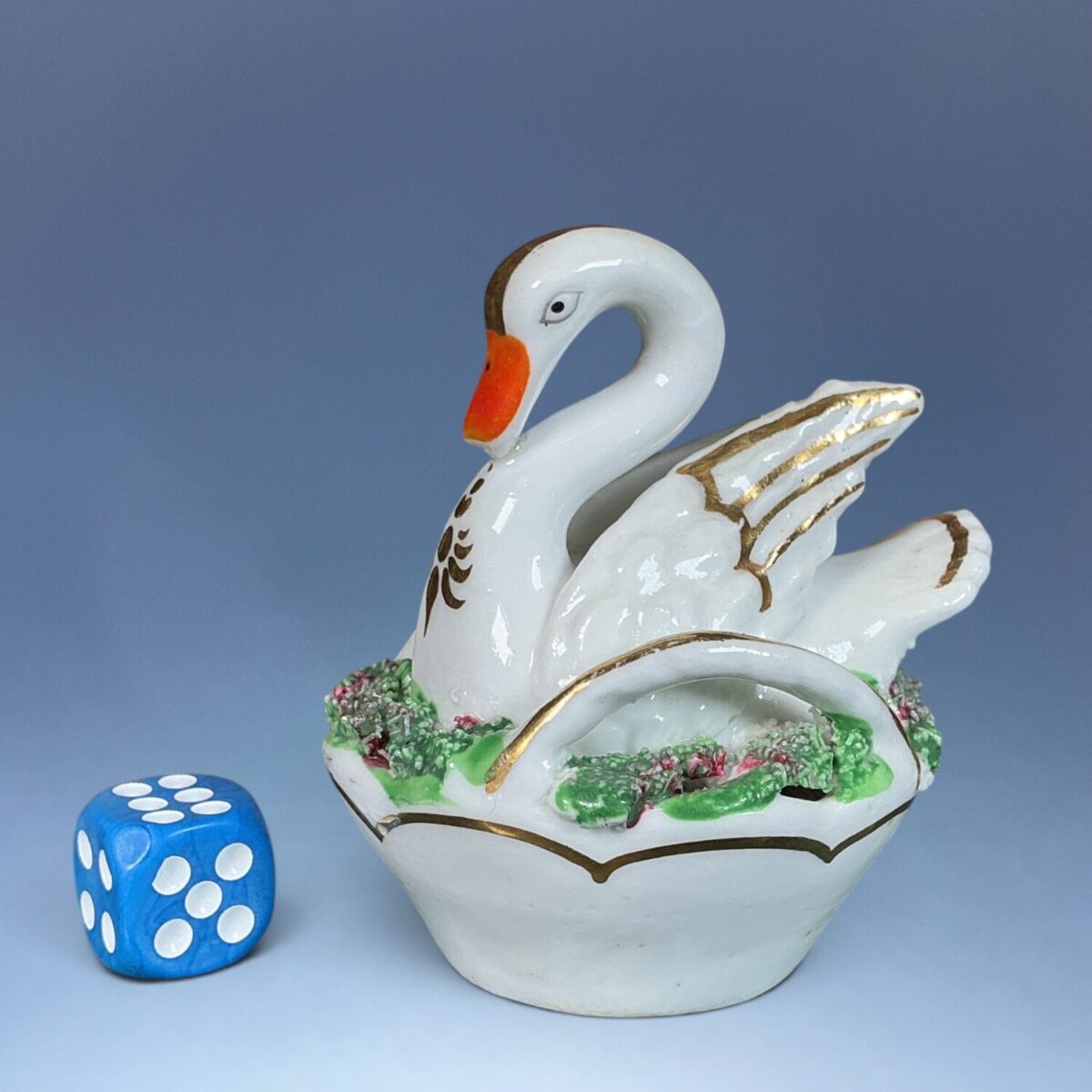 Unusual C19th Staffordshire Porcelain Swan in a Basket.