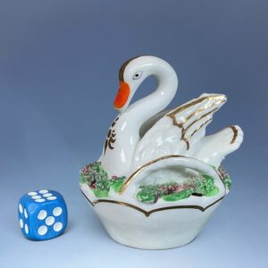 Unusual C19th Staffordshire Porcelain Swan in a Basket.