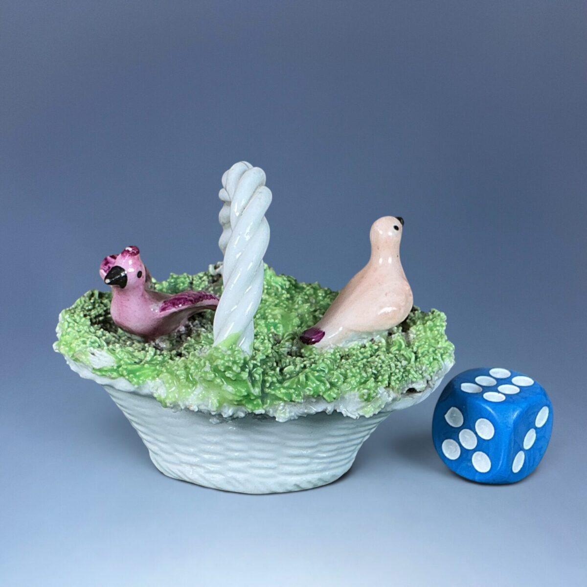 C19th Staffordshire Miniature Basket with Two Birds.