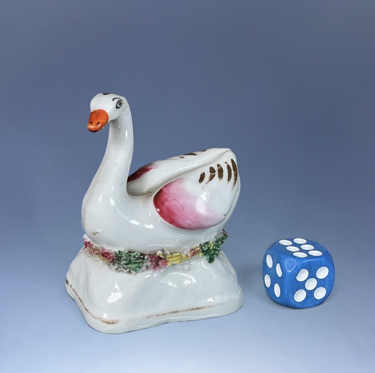 C19th Staffordshire Miniature Model of a Swan (rw)