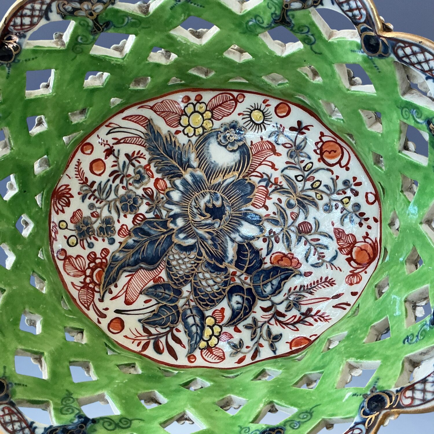 C18th Caughley Porcelain Basket - B+W - Clobbered. (a) - Image 17