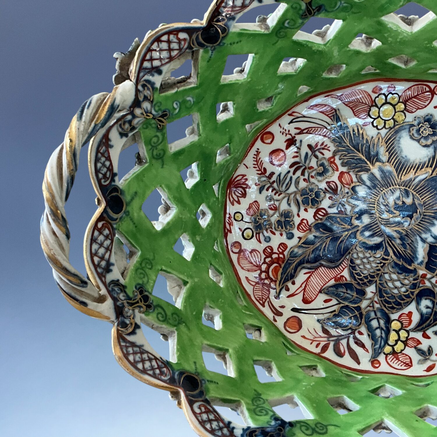 C18th Caughley Porcelain Basket - B+W - Clobbered. (a) - Image 9