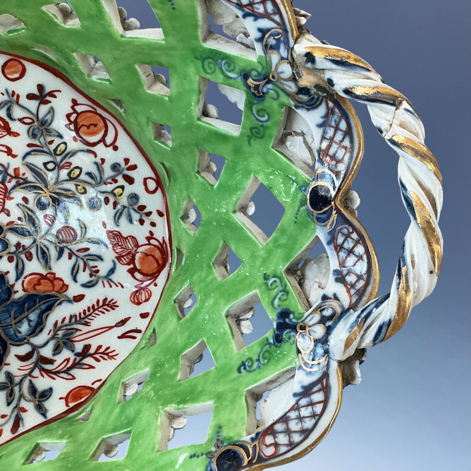 C18th Caughley Porcelain Basket - B+W - Clobbered. (a) - Image 10