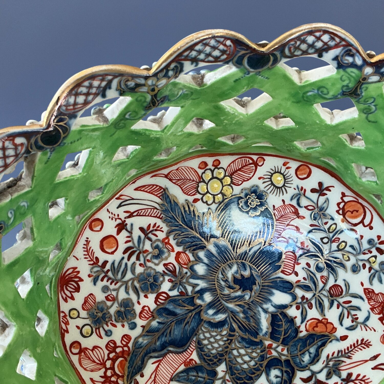 C18th Caughley Porcelain Basket - B+W - Clobbered. (a) - Image 12