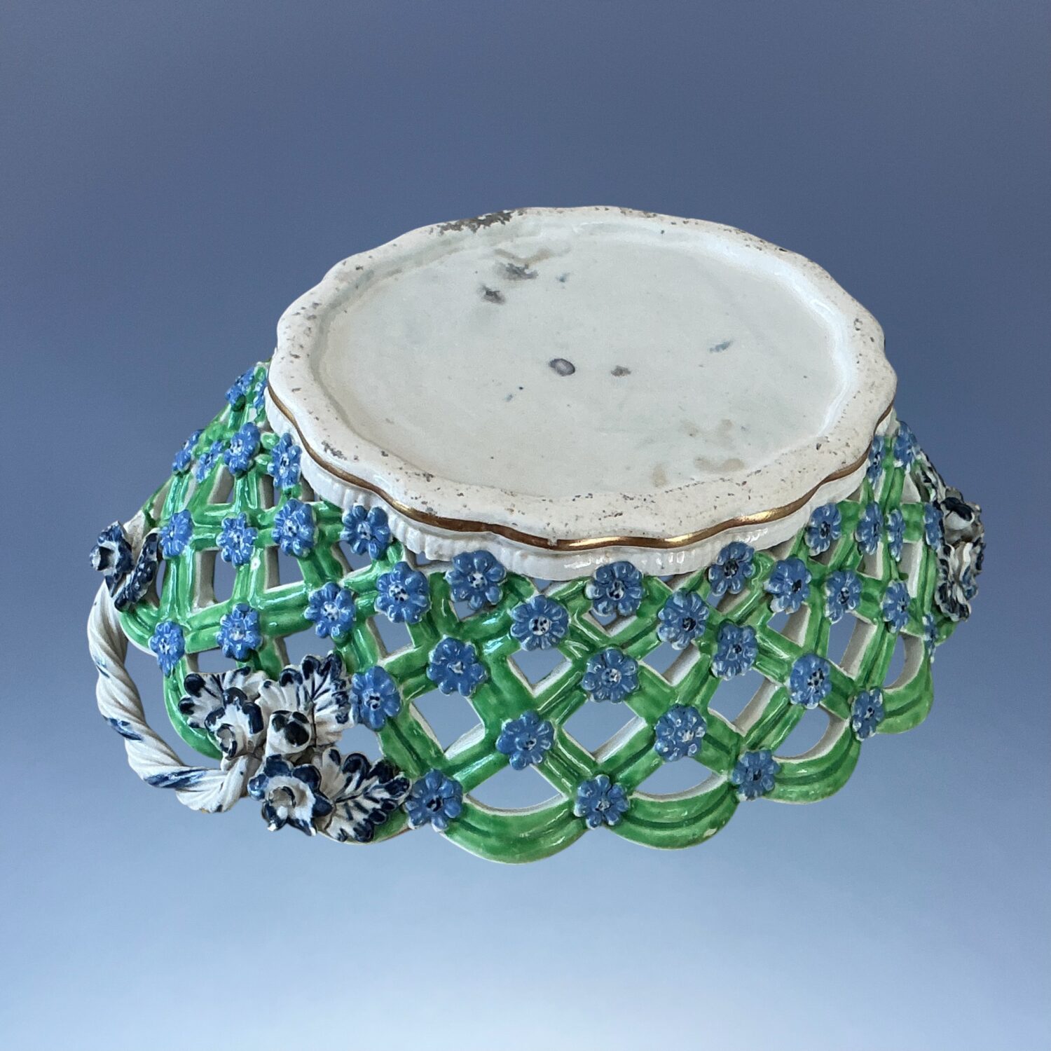 C18th Caughley Porcelain Basket - B+W - Clobbered. (a) - Image 13