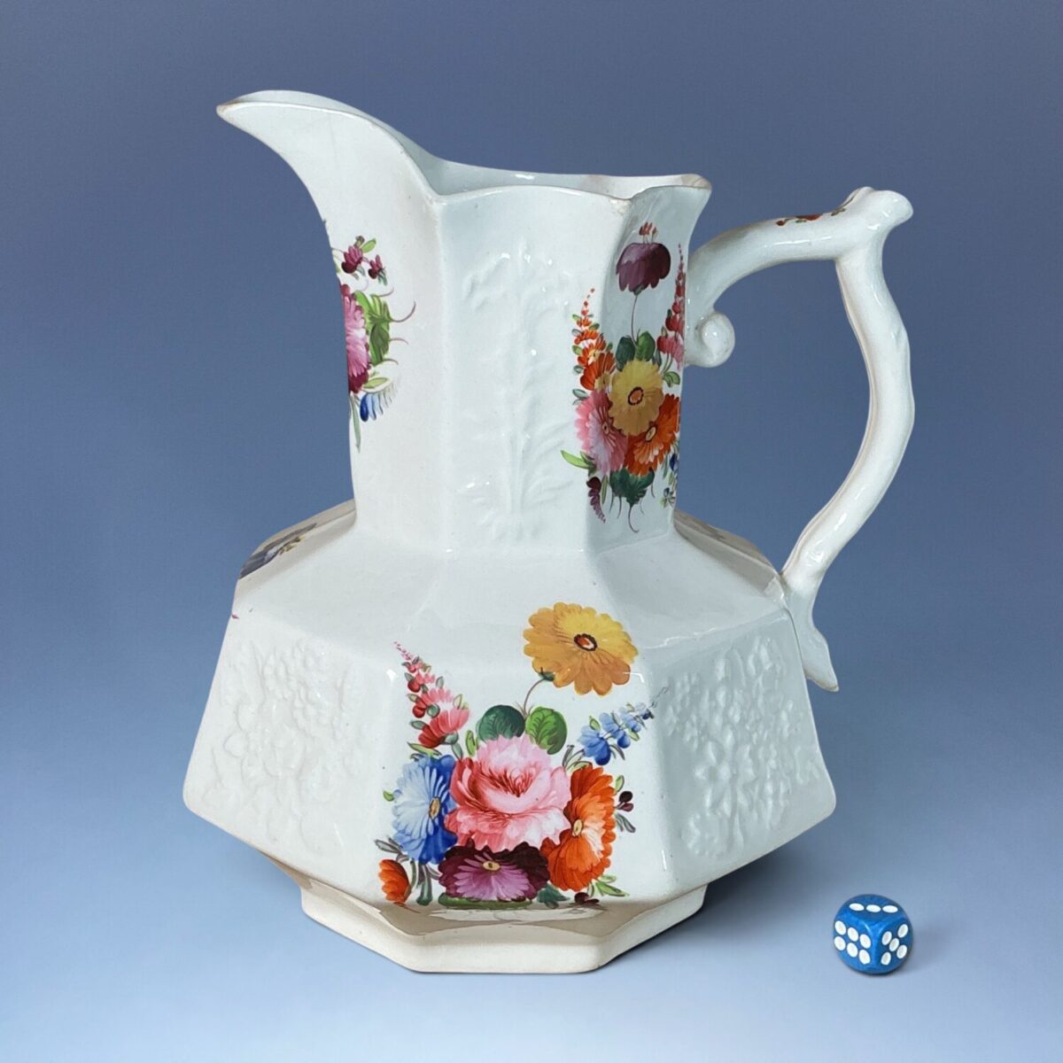 C19th Coalport Porcelain Octagonal Water Jug.