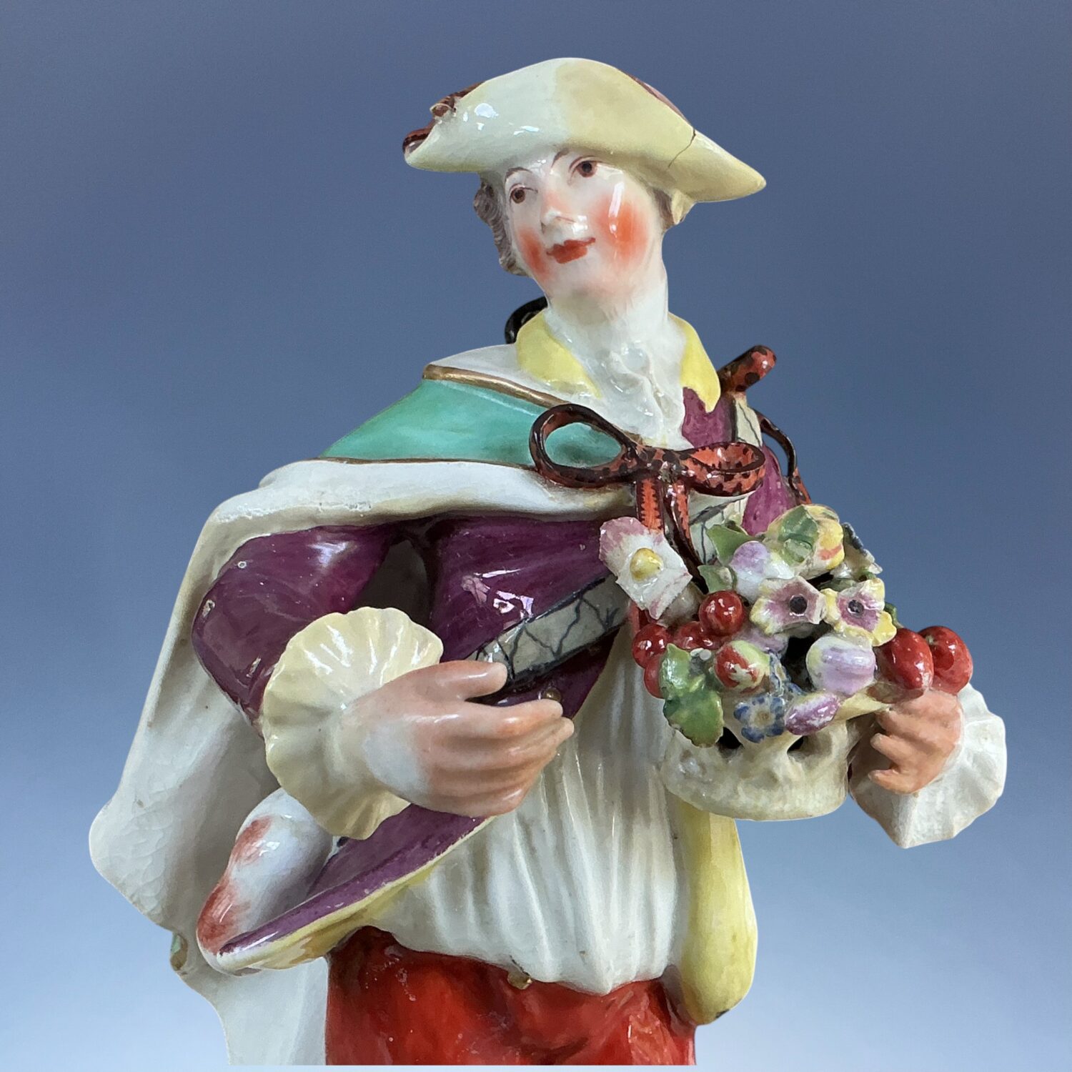 CHELSEA Gold Anchor Figure of a Young Man Holding a basket of Fruit. - Image 2