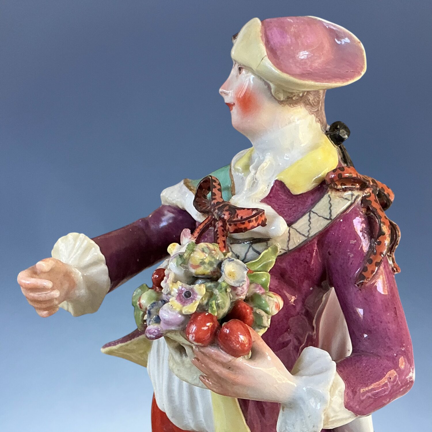 CHELSEA Gold Anchor Figure of a Young Man Holding a basket of Fruit. - Image 5