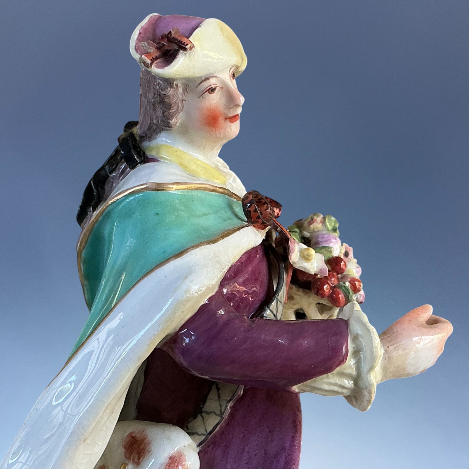 CHELSEA Gold Anchor Figure of a Young Man Holding a basket of Fruit. - Image 11