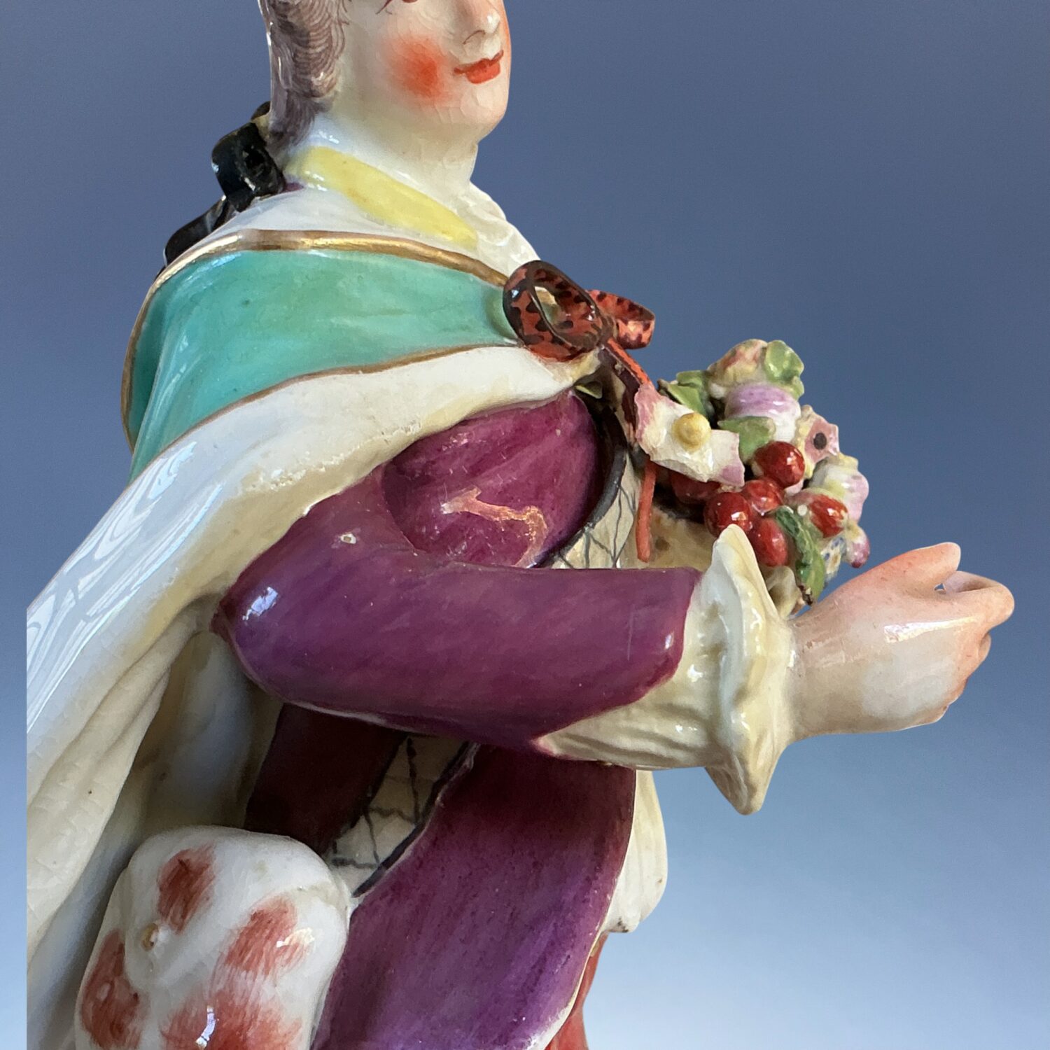 CHELSEA Gold Anchor Figure of a Young Man Holding a basket of Fruit. - Image 14