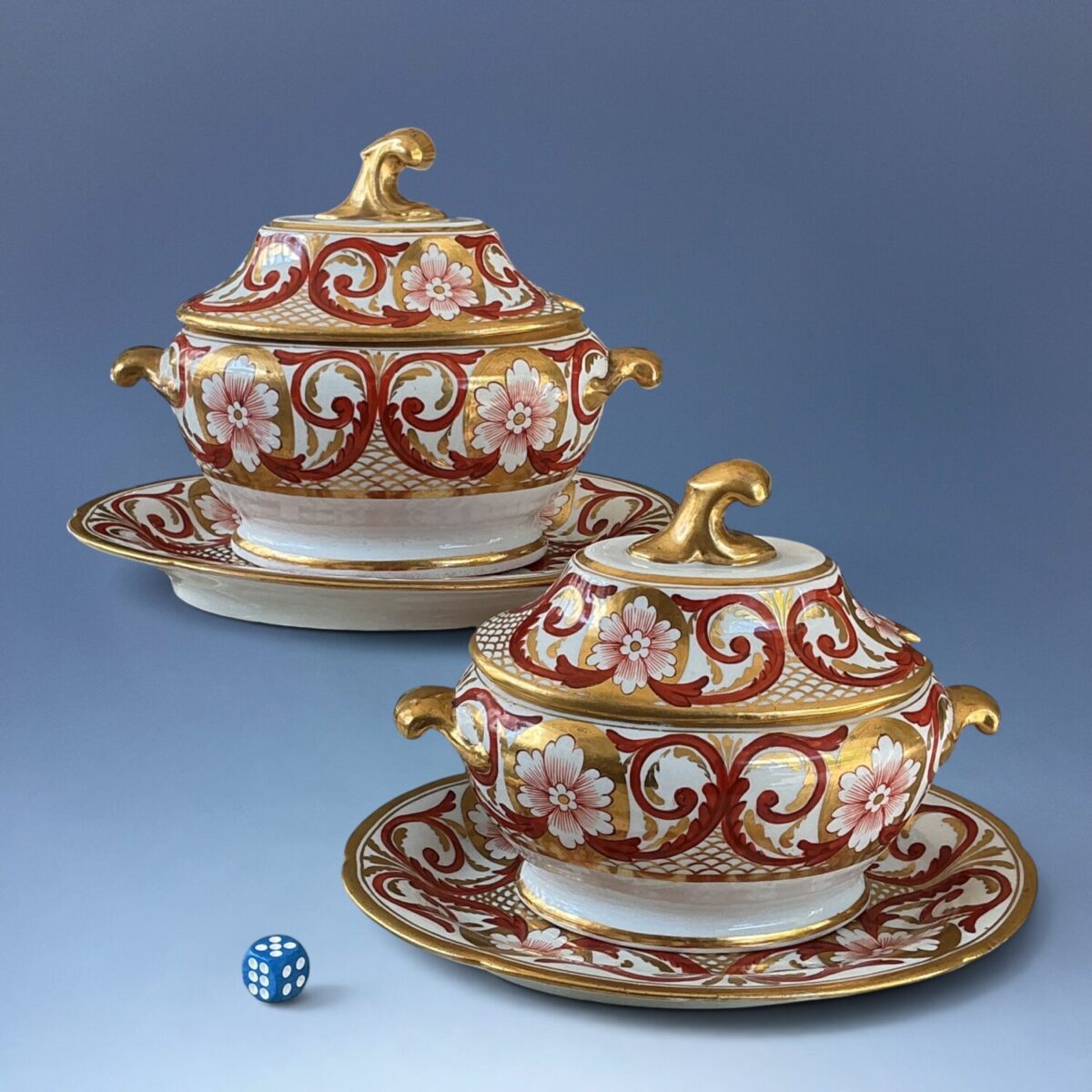 Pair of C19th Coalport Porcelain Sauce Tureens.
