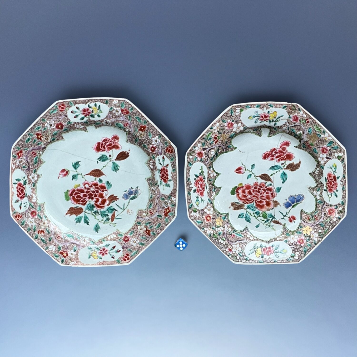(Clearance) Pair of Qianlong Period, Famille Rose Octagonal Plates (af) (RESERVED)