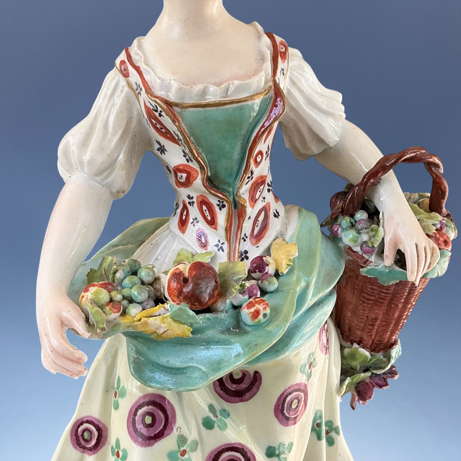 (Clearance) C18th Derby Porcelain Figure of a Girl carrying Fruit. - Image 3