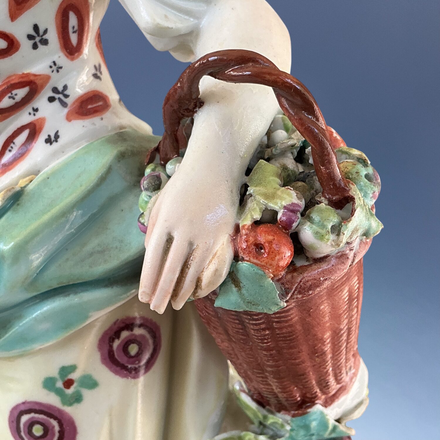 (Clearance) C18th Derby Porcelain Figure of a Girl carrying Fruit. - Image 6