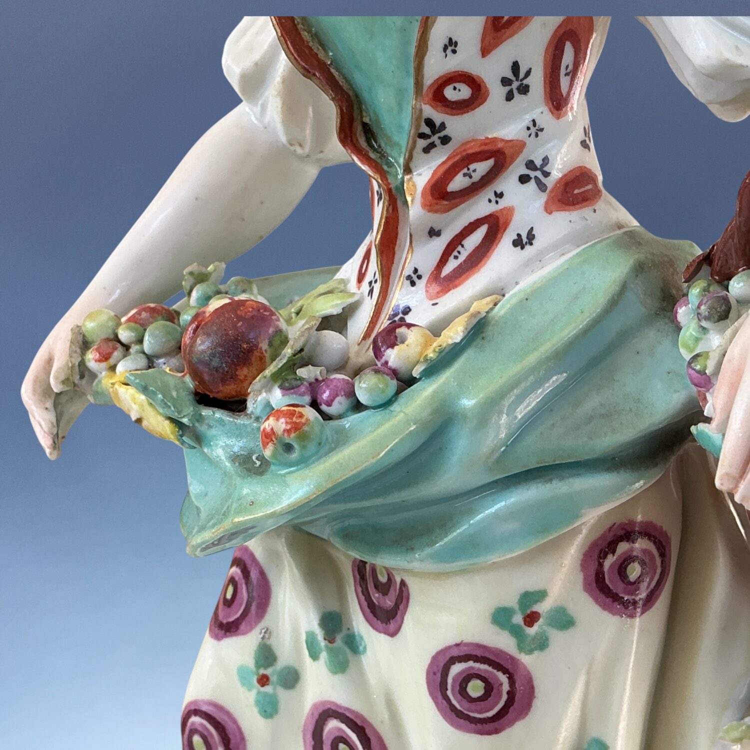 (Clearance) C18th Derby Porcelain Figure of a Girl carrying Fruit. - Image 7