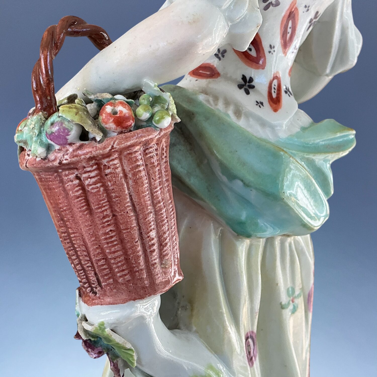 (Clearance) C18th Derby Porcelain Figure of a Girl carrying Fruit. - Image 10