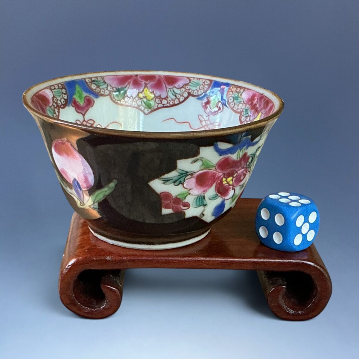 (Clearance) C18th Chinese Black Ground Famille Rose Teabowl.