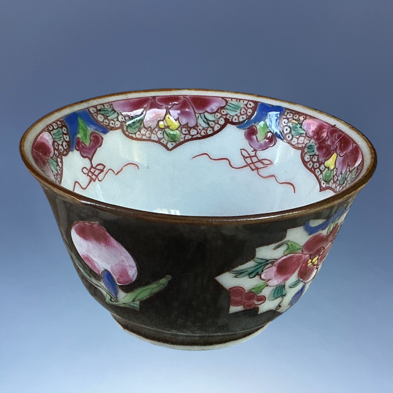 (Clearance) C18th Chinese Black Ground Famille Rose Teabowl. - Image 2